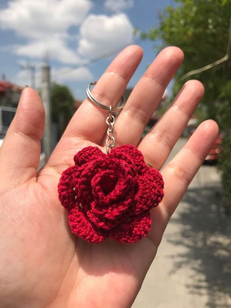 Handmade Crochet Rose Keychain