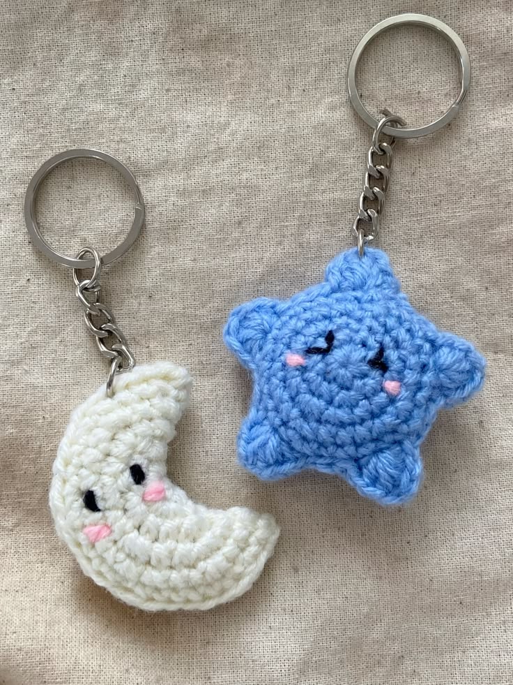 Handmade Crochet Moon & Star Keychain Set
