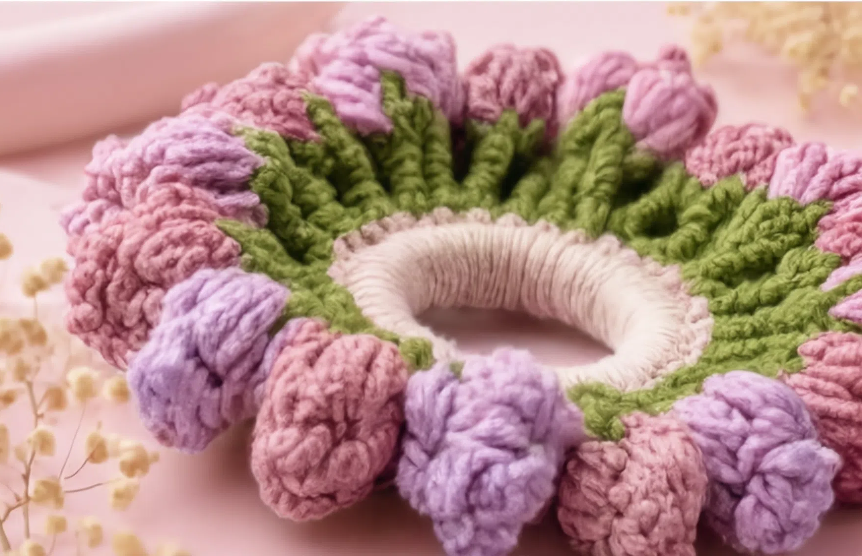 Handmade Lavender Bloom Crochet Scrunchie – Floral Hair Tie | Aesthetic Pastel Hair Accessory for Women & Girls