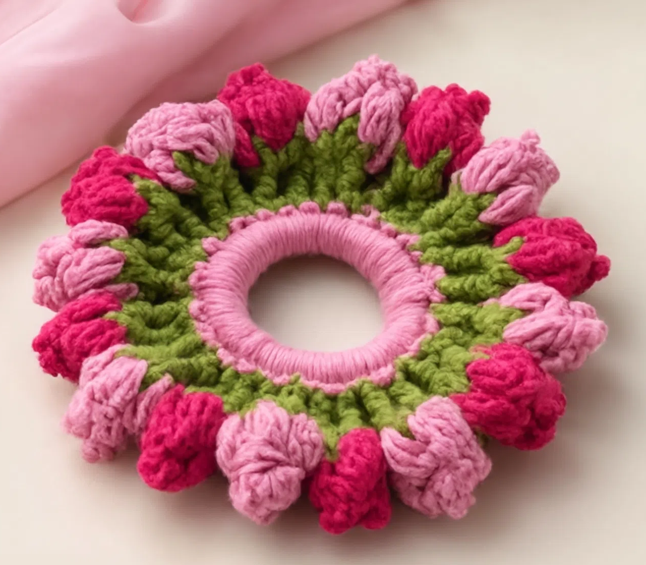 Handmade Crochet Floral Scrunchie – Soft Cotton Hair Tie | Aesthetic Flower Hair Accessory for Women & Girls
