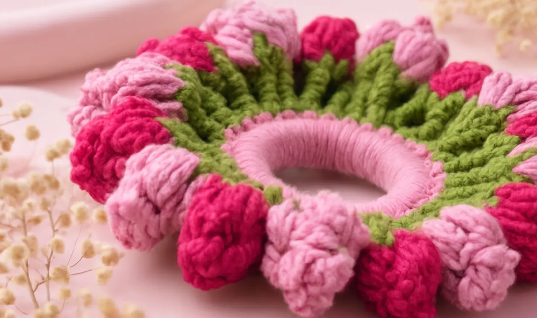 Handmade Crochet Floral Scrunchie – Soft Cotton Hair Tie | Aesthetic Flower Hair Accessory for Women & Girls