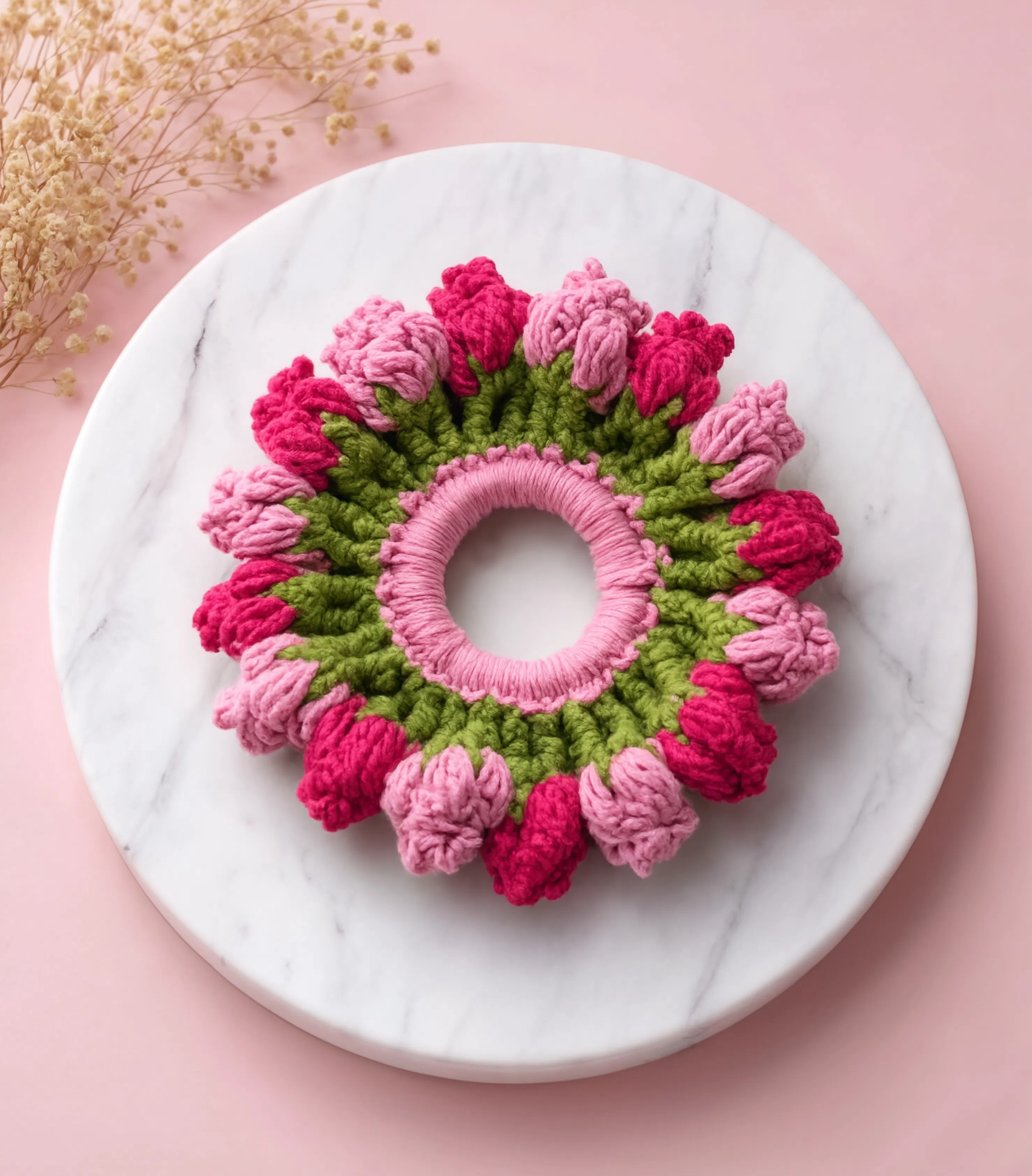 Handmade Crochet Floral Scrunchie – Soft Cotton Hair Tie | Aesthetic Flower Hair Accessory for Women & Girls