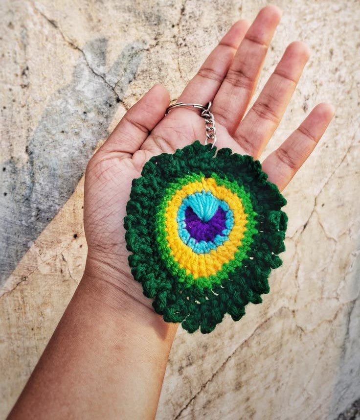 Handmade Crochet Peacock Feather Keychain